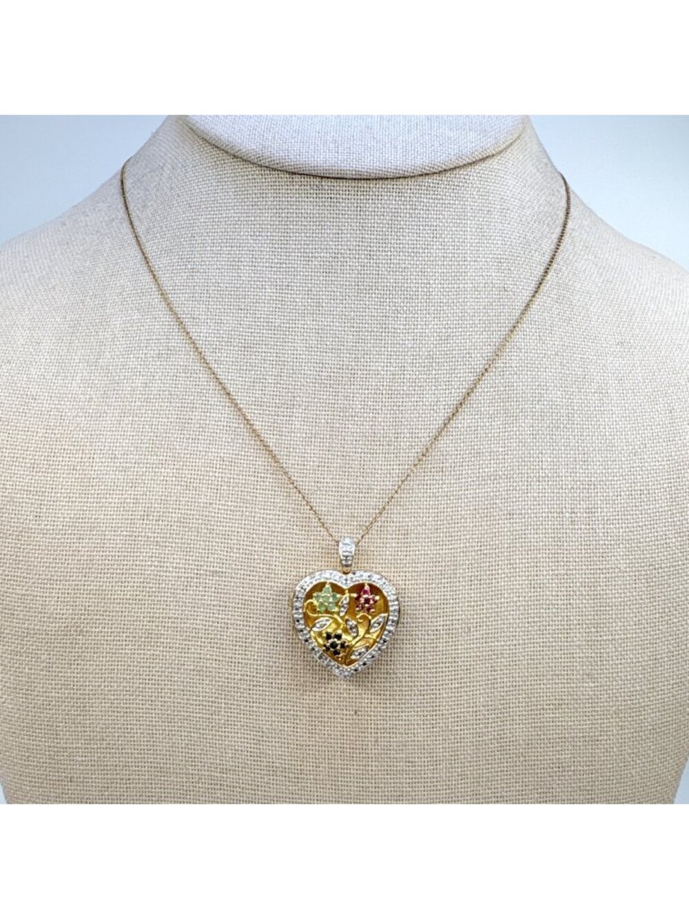 Ruby Emerald Sapphire & Sterling Silver 925 Heart Locket Necklace Size 18.5"